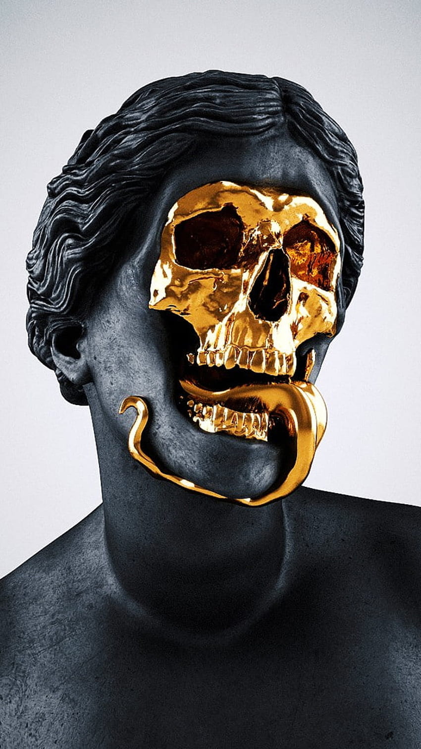 Статуя Череп Златен мрамор Римска гръцка скулптура â¢ За теб, черен и златен череп HD тапет за телефон